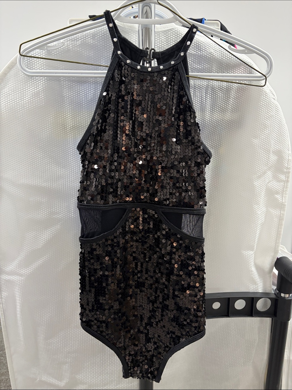 Girls' Black Sequin Bodysuit